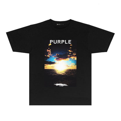 Purple Ocean Horizon Graphic T Shirt Short Sleeve Casual Streetwear Tee PUR021