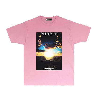 Purple Ocean Horizon Graphic T Shirt Short Sleeve Casual Streetwear Tee PUR021