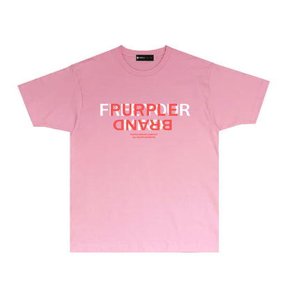 Purple Color Block Inverted Letter Graphic T Shirt Short Sleeve Casual Streetwear Tee PUR022