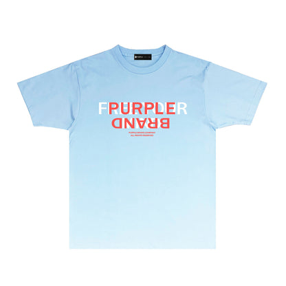 Purple Color Block Inverted Letter Graphic T Shirt Short Sleeve Casual Streetwear Tee PUR022