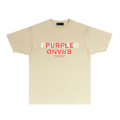 Purple Color Block Inverted Letter Graphic T Shirt Short Sleeve Casual Streetwear Tee PUR022