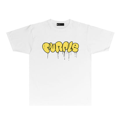 Purple Yellow Graffiti Letter Graphic T Shirt Short Sleeve Casual Streetwear Tee PUR027