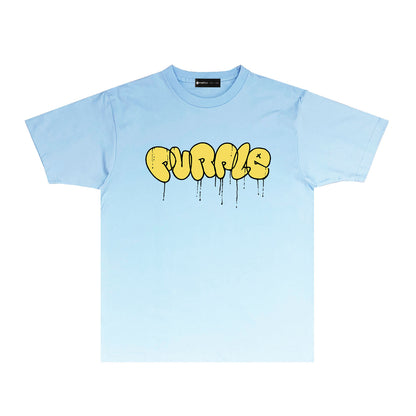Purple Yellow Graffiti Letter Graphic T Shirt Short Sleeve Casual Streetwear Tee PUR027