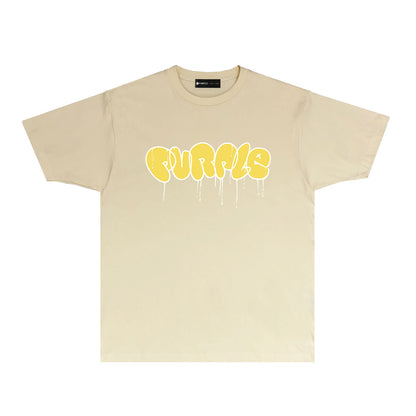 Purple Yellow Graffiti Letter Graphic T Shirt Short Sleeve Casual Streetwear Tee PUR027