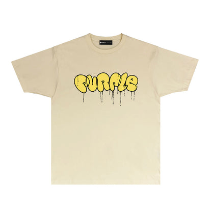 Purple Yellow Graffiti Letter Graphic T Shirt Short Sleeve Casual Streetwear Tee PUR027