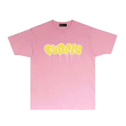 Purple Yellow Graffiti Letter Graphic T Shirt Short Sleeve Casual Streetwear Tee PUR027