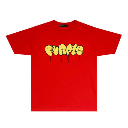 Purple Yellow Graffiti Letter Graphic T Shirt Short Sleeve Casual Streetwear Tee PUR027