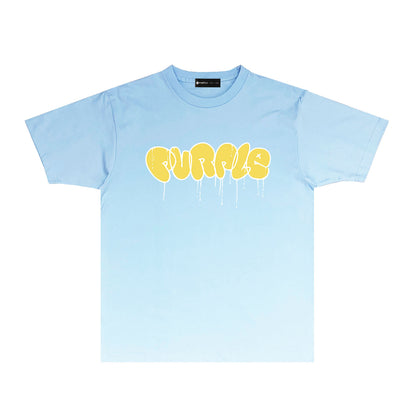 Purple Yellow Graffiti Letter Graphic T Shirt Short Sleeve Casual Streetwear Tee PUR027