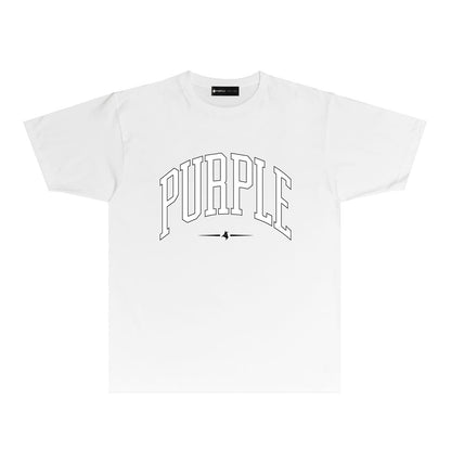 Purple Curved Letter Graphic T Shirt Short Sleeve Casual Streetwear Tee PUR029