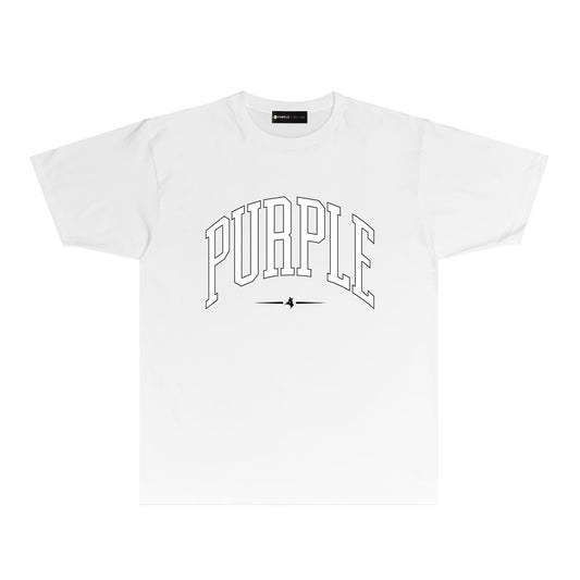 Purple Curved Letter Graphic T Shirt Short Sleeve Casual Streetwear Tee PUR029