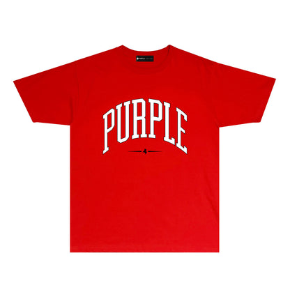 Purple Curved Letter Graphic T Shirt Short Sleeve Casual Streetwear Tee PUR029