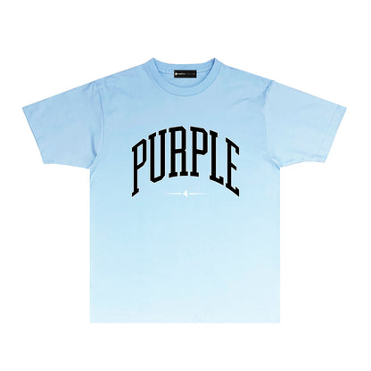 Purple Curved Letter Graphic T Shirt Short Sleeve Casual Streetwear Tee PUR029