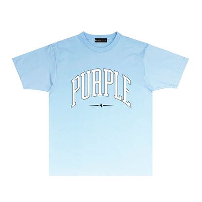 Purple Curved Letter Graphic T Shirt Short Sleeve Casual Streetwear Tee PUR029