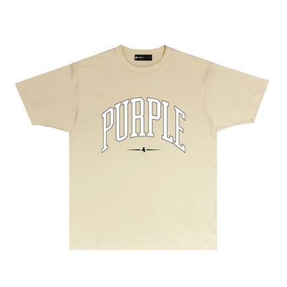 Purple Curved Letter Graphic T Shirt Short Sleeve Casual Streetwear Tee PUR029
