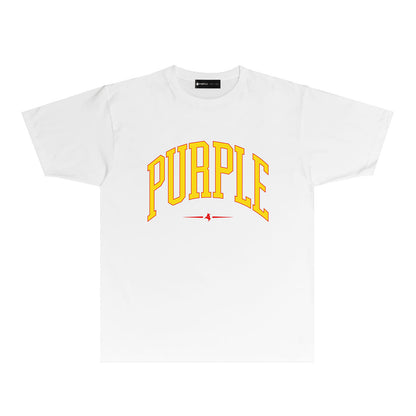 Purple Curved Letter Graphic T Shirt Short Sleeve Casual Streetwear Tee PUR029