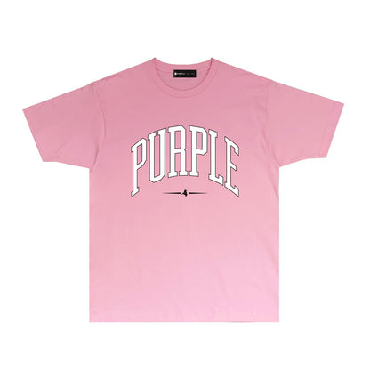Purple Curved Letter Graphic T Shirt Short Sleeve Casual Streetwear Tee PUR029