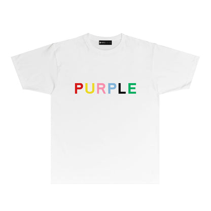 Purple Rainbow Letter Graphic T Shirt Short Sleeve Casual Streetwear Tee PUR031