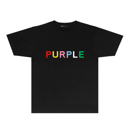 Purple Rainbow Letter Graphic T Shirt Short Sleeve Casual Streetwear Tee PUR031