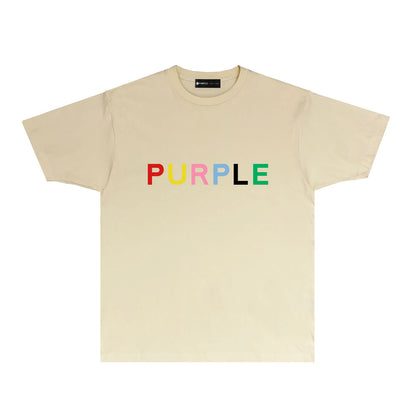 Purple Rainbow Letter Graphic T Shirt Short Sleeve Casual Streetwear Tee PUR031