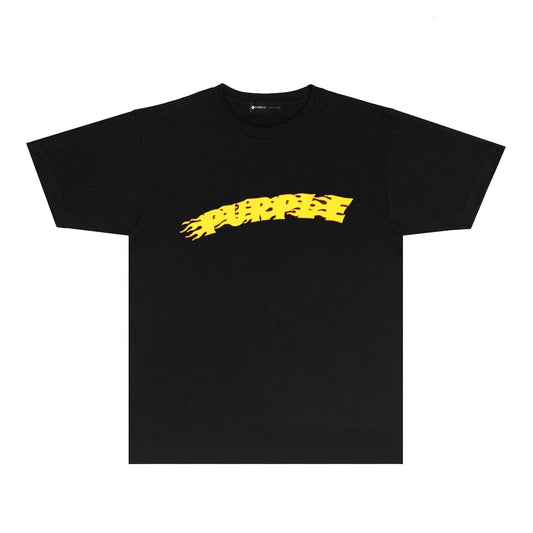 Purple Flame Letter Graphic T Shirt Short Sleeve Casual Streetwear Tee PUR032