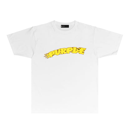 Purple Flame Letter Graphic T Shirt Short Sleeve Casual Streetwear Tee PUR032