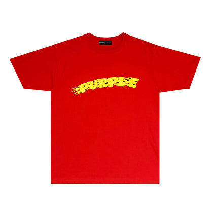 Purple Flame Letter Graphic T Shirt Short Sleeve Casual Streetwear Tee PUR032