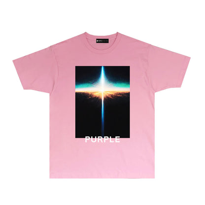 Purple Cross Light Graphic T-Shirt Short Sleeve Casual Streetwear Tee PUR033