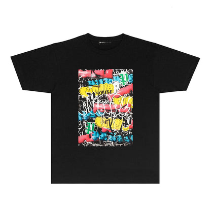 Purple Violent Bear Graffiti Graphic T Shirt Short Sleeve Casual Streetwear Tee PUR036