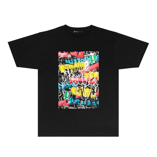 Purple Violent Bear Graffiti Graphic T Shirt Short Sleeve Casual Streetwear Tee PUR036