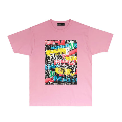 Purple Violent Bear Graffiti Graphic T Shirt Short Sleeve Casual Streetwear Tee PUR036