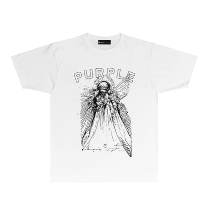 Purple Sketch Character Graphic T Shirt Short Sleeve Casual Streetwear Tee PUR039