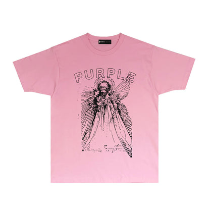 Purple Sketch Character Graphic T Shirt Short Sleeve Casual Streetwear Tee PUR039