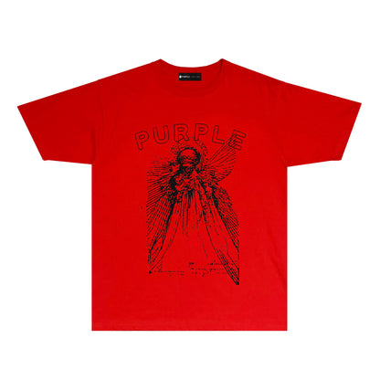 Purple Sketch Character Graphic T Shirt Short Sleeve Casual Streetwear Tee PUR039