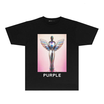 Purple Angel Trophy Graphic T-Shirt Short Sleeve Casual Streetwear Tee PUR040