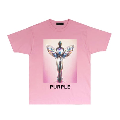 Purple Angel Trophy Graphic T-Shirt Short Sleeve Casual Streetwear Tee PUR040