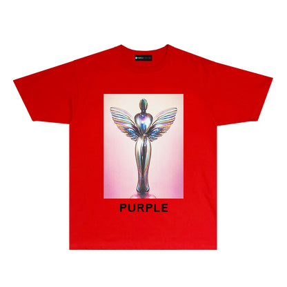 Purple Angel Trophy Graphic T-Shirt Short Sleeve Casual Streetwear Tee PUR040