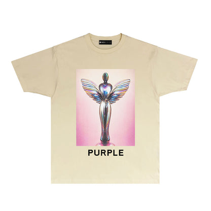 Purple Angel Trophy Graphic T-Shirt Short Sleeve Casual Streetwear Tee PUR040
