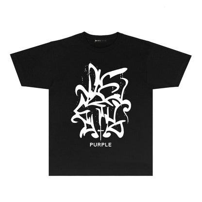 Purple Abstract Sketch Graphic T-Shirt Short Sleeve Casual Streetwear Tee PUR043