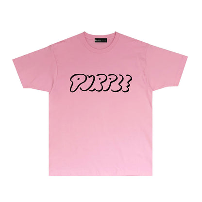 Purple Artistic Letter Graphic T-Shirt Short Sleeve Casual Streetwear Tee PUR047