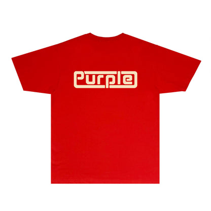 Purple Decorative Window Pattern Letter Graphic T-Shirt Short Sleeve Casual Streetwear Tee PUR049