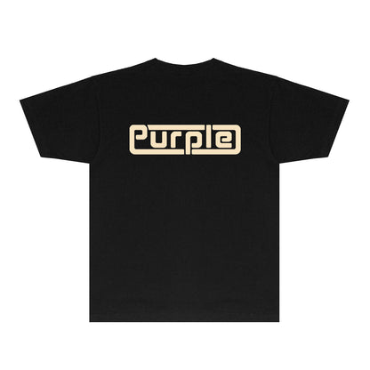 Purple Decorative Window Pattern Letter Graphic T-Shirt Short Sleeve Casual Streetwear Tee PUR049
