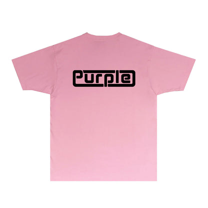 Purple Decorative Window Pattern Letter Graphic T-Shirt Short Sleeve Casual Streetwear Tee PUR049