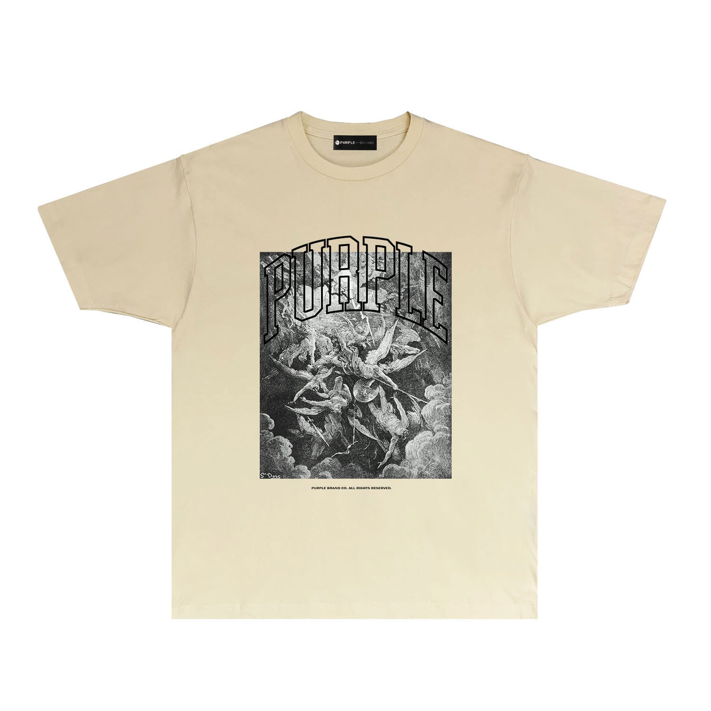 Purple Vintage Mural Graphic T-Shirt Short Sleeve Casual Streetwear Tee PUR052