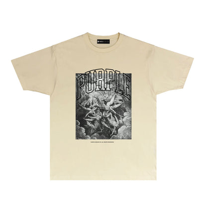 Purple Vintage Mural Graphic T-Shirt Short Sleeve Casual Streetwear Tee PUR052