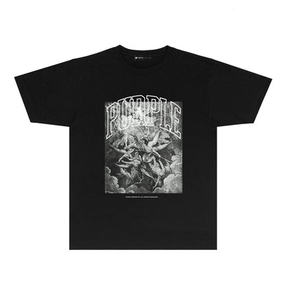 Purple Vintage Mural Graphic T-Shirt Short Sleeve Casual Streetwear Tee PUR052
