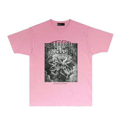 Purple Vintage Mural Graphic T-Shirt Short Sleeve Casual Streetwear Tee PUR052