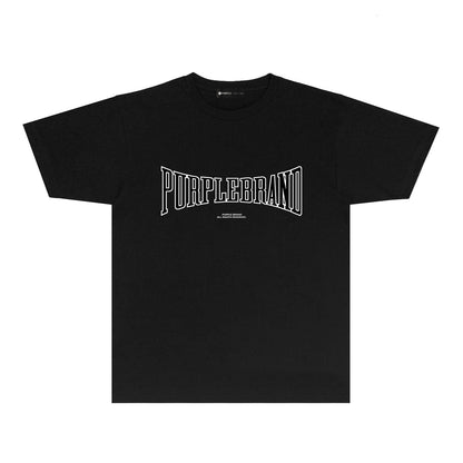 Purple Embossed Letter Graphic T-Shirt Short Sleeve Casual Streetwear Tee PUR053