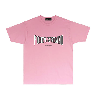 Purple Embossed Letter Graphic T-Shirt Short Sleeve Casual Streetwear Tee PUR053