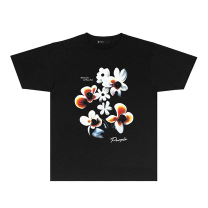 Purple Mountain Flower Graphic T-Shirt Short Sleeve Casual Streetwear Tee PUR054