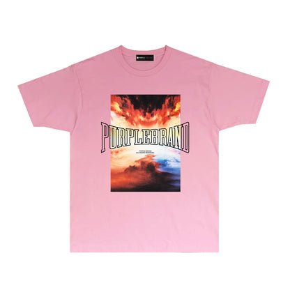 Purple Burning Cloud Graphic T-Shirt Short Sleeve Casual Streetwear Tee PUR056